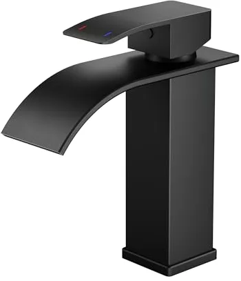 Grifo de Baño FORIOUS, Grifo Negro de Cascada para Lavabo, Grifo Mezclador de una Sola Manija para Lavabo con Altura de Pico de 110 MM, Ahorro de Agua, Ahorro de Energía