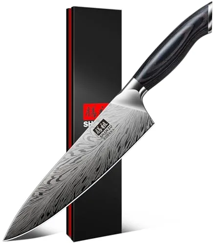 SHAN ZU Cuchillo de Chef de Acero en Polvo, 20cm de Cocina de Cocina Japonés, Cuchillo de Cocinero Profesional de Acero Duro, Cuchillo para Trinchar Ultra Afilado, Mango Ergonómico de Madera de Pakka