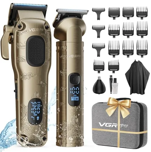 Vgrpro Maquina de Cortar Pelo Hombre Profesional, Cortapelos Hombre sin cable para Cortar el Pelo, Kit de cortadora de pelo y Trimmers para Hombre, Maquinilla Cortar Pelo con Caja de Embalaje(dorado)