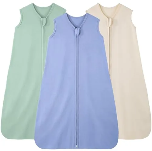 FIEMOL Saco de Dormir para Bebé 0-6 Meses 0.5 Tog Mantas de Algodón, 3 Paquetes Saco de Dormir Transpirable para Recién Nacido 58-66cm Albaricoque