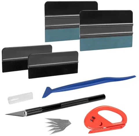 AiQInu Kit Vinilo Herramientas Película para Coche Kit, 7pcs Herramientas de Lámina con raspadores de Fieltro、Cuchillo de Precisión y 5 Cuchillas de Repuesto, Herramienta de Corte de Bordes