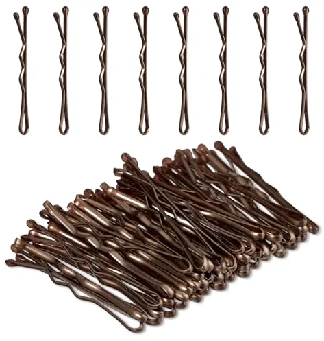 Amabro Mini horquillas, 50 horquillas pequeñas onduladas de 1.37 pulgadas, horquillas de metal para el pelo para mujeres y niños, moños largos, lacios, rizados, todo tipo de cabello (marrón)