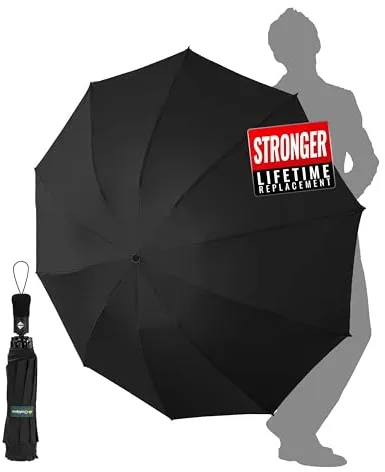 Chakipee Paraguas Plegable Antiviento Grande - Viento Invertido Automatico Negro Mujeres y Hombres Grandes - xxl Resistente al Prueba de Viento Compacto con 10 Varillas 210T