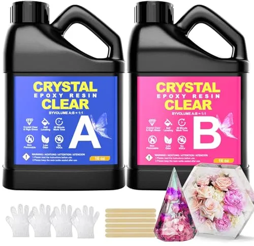 Kit Resina Epoxi Transparente, 948ml/32oz Resina Epoxi Kit, 1: 1 Relación de Resina Fundida Cristalina para Fundición y Revestimiento,DIY,Joyería,Mesa,Madera,Decoración Artesanal (32oz)
