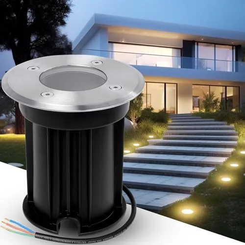 YindaLux Foco empotrables led exterior suelo para GU10 230V, IP67 Impermeable Foco Empotrado en Suelo para Camino Jardín Pasarela Patio Piscina sobre el suelo, Redondo, Plata(sin bombilla)