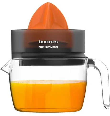 Taurus Citrus Compact - Exprimidor de Naranjas Electrico, Doble Sentido de Rotación, Cono Exprimidor Extra Grande, Desmontable, Apto para Lavavajillas, Almacenamiento Compacto, BPA Free, 800 ml