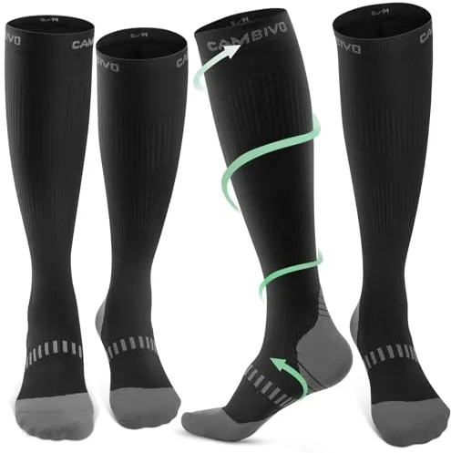 CAMBIVO Medias de Compresión Mujer Hombre 2Pares, Calcetines Compresion 20-30mmHg, Medias de Compresion Varices, Compression Socks para Deporte, Running, Avion, Viaje, Ciclismo, Senderismo, Enfermera