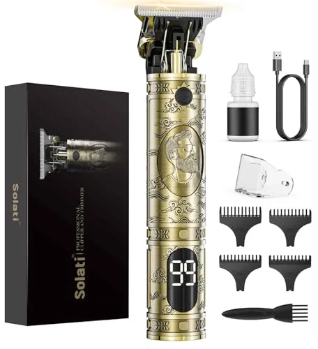 Maquina de Cortar Pelo Hombre, Maquina de Afeitar Hombre Eléctrica con LED Cortapelos Recortar Barba Sin Cable Maquinilla de Afeitar Cortar Pelo Para el Hogar y el Salón (Bronce)