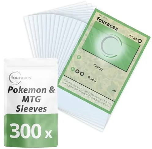 fouraces fundas para cartas, 300 unidades, transparente 90 x 66 mm, para cartas Pokemon, Magic the Gathering