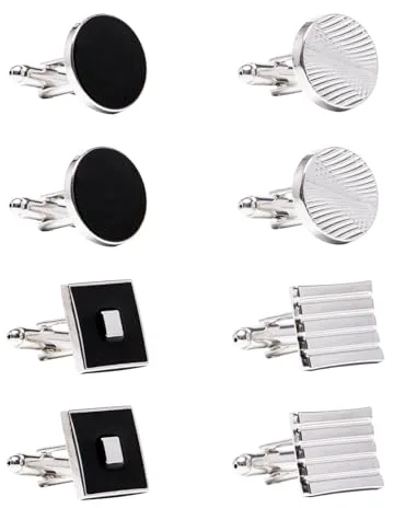UTMACH Gemelos de Aleación para Hombre - Clásicos Personalizados para Boda, Cumpleaños, Negocios Camisa, Regalo de Graduación (Negro y Plata)