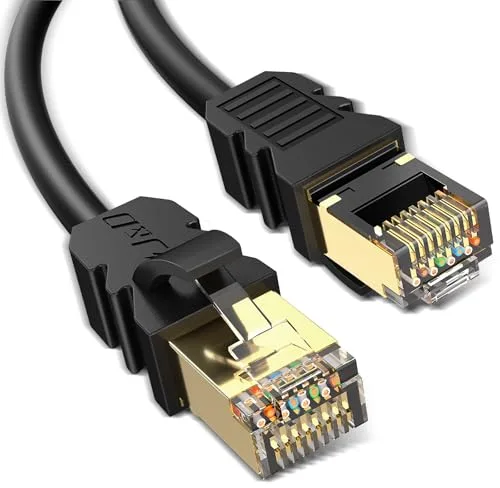 J&D Cat 8 Cable Ethernet, Alta Velocidad 40 Gbps 2000 Mhz 26AWG con Conector RJ45 DORADO, S/FTP Cable de Red Compatible con PC Gaming PS5 Xbox Módem Router, 0.45 m
