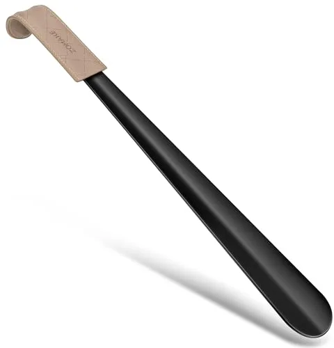 ZOMAKE Calzador Largo Metal,42cm Calzador De Acero Inoxidable Largo,Calzador Largo De Metal Con Mango De Cuero,Calzador Extra Largo Para Ancianos Y Niños(1 Pieza Negra C)