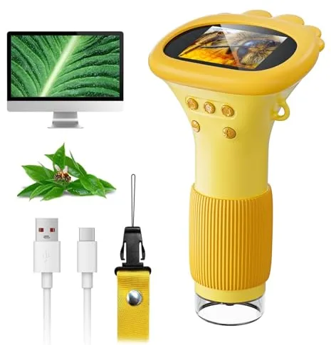 SGAINUL Microscopio Digital para Niños con Pantalla IPS de 2.0'', Recargable 1000x, Electrónico con 8 Luces LED - Regalo para Cumpleaños/Navidad/Año Nuevo（Naranja）