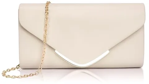 Larcenciel Bolso Fiesta Mujer Nude, Bolsos de Fiesta Tipo Sobre de Piel Vegana con Cadena, Bolso Mujer Bandolera de Moda, Cartera de Mano Crema, Clutch Elegantes para Fiesta Boda Ceremonia, 22x5x12cm