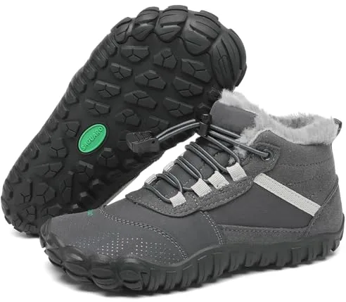 SAGUARO Barefoot Botas de Invierno Niño Niña Botas de Nieve Cómodas Lígeras Botines Niños Antideslizante Zapatos de Invierno con Forrados Caliente, Will Ⅰ, Gris Peltre, 35 EU