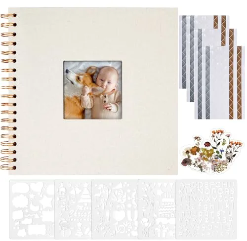 Vienrose Álbum de Fotos Scrapbook, 20,5x20,5 cm Álbum de Recortes con Cubierta de Lino y 40 Páginas Blancas Kraft, Familia, Boda, Viaje DIY Scrapbooking Supplies Set. Beige