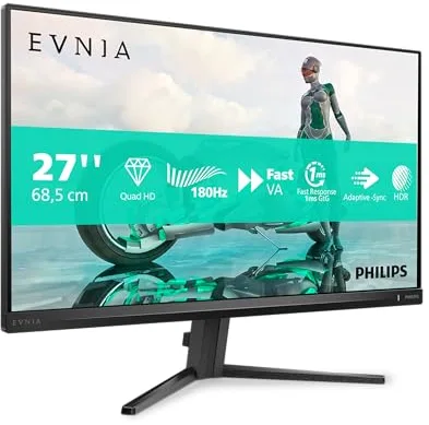 Philips 27M2N3500AM - Monitor Gaming QHD de 27 Pulgadas, 180 Hz, 1ms GtG, FreeSync Prem. (1920x1080, 2X HDMI, DisplayPort) Negro/Gris