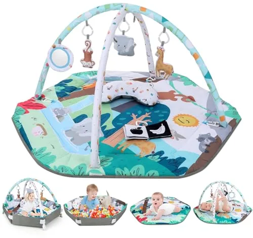 Lilian&Gema Gimansio de Actividades para bebés,Gimnasio De Juegos Para Bebe con 6 juguetes sensoriales desmontables para etapas de desarrollo sensorial y motriz,¡regalo ideal para bebés(0-18 meses)