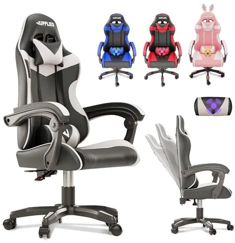 JUPPLIES Silla Gaming Profesional con Masajeador - Silla de Oficina Ergonómica sin Reposapiés, Altura Regulable y Respaldo Abatible - Silla Gamer para Juegos