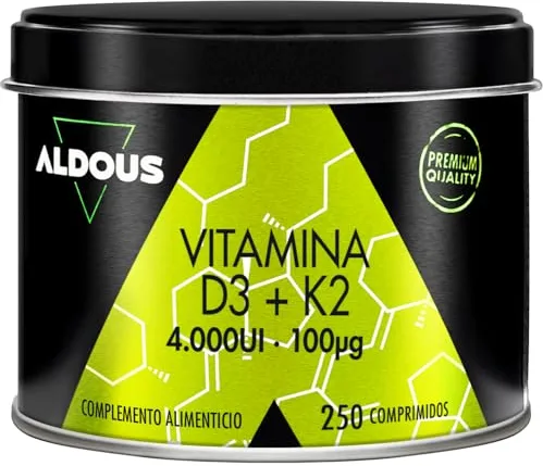 Vitamina D3 y K2 4000 UI - 250 comprimidos + 8 meses - Vitamina K2 100mcg - Vitamina D Colecalciferol - Vitaminas para el sistema inmunitario y defensas - Músculos, Huesos - Mejora absorción Calcio