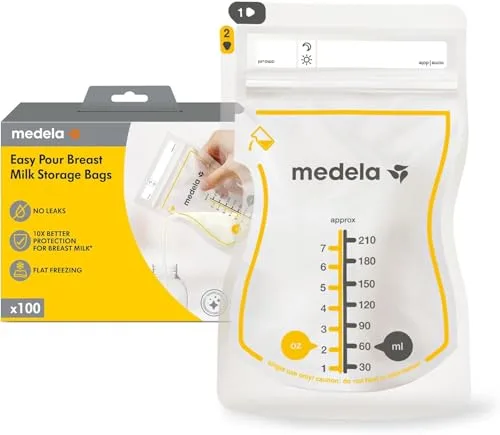 Medela bolsas de almacenamiento de leche materna Easy Pour, bolsas desechables de 210 ml, a prueba de fugas, protegen los nutrientes de la leche, sin BPA, paquete de 100, Exclusivo en Amazon