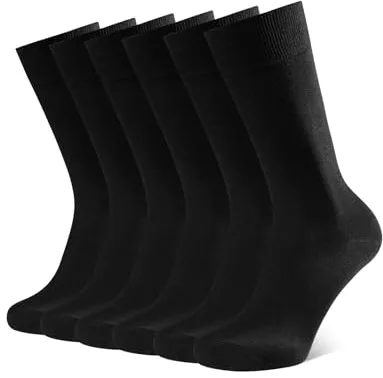 CLOSEMATE 6 Pares Calcetines Ejecutivos Hombre Altos Finos Transpirables Largos Sin Costuras de Trabajo Elásticos Traje Vestir Algodon Negros,L