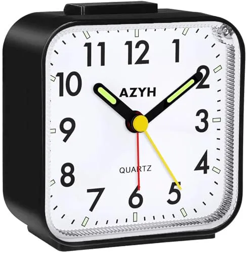 Azyh Despertador Analógico Sin Tictac Con Luz, Funciona Con Pilas, Alarma Fuerte, Función de Repetición, Silencioso, Luminoso, Portátil y Pequeño