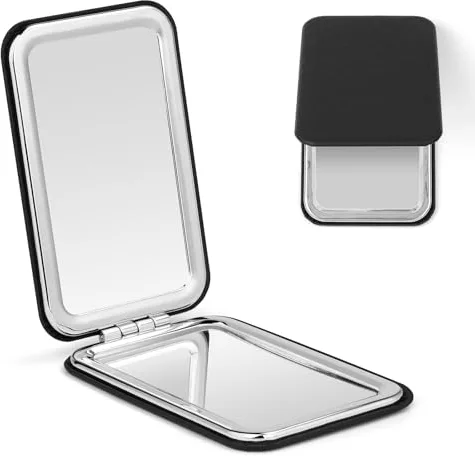 OSDUE Espejo de Bolsillo, Espejo Compacto de Doble Cara,Plegable y PortáTil Espejo de Viaje para Bolso,Billetera,Viaje, PequeñO Espejo de Maquillaje, Regalo para NiñAs-Negro