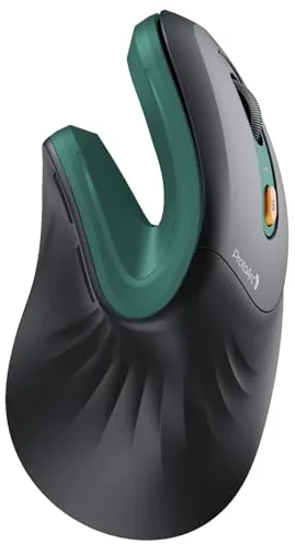 ProtoArc Ratón Ergonómico, EM11 NL Inalámbrico Vertical Ratón óptico Recargable con 3 Puertos de Dispositivo (Bluetooth y USB), 3 dpi Ajustables para Ordenador, iPad, Mac, Windows - Negro Verde