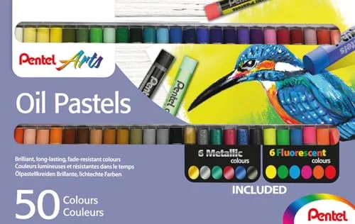 Pentel PHN - Tizas pastel al óleo (50 colores, incluye metálico y neón, 50 unidades, colores surtidos)