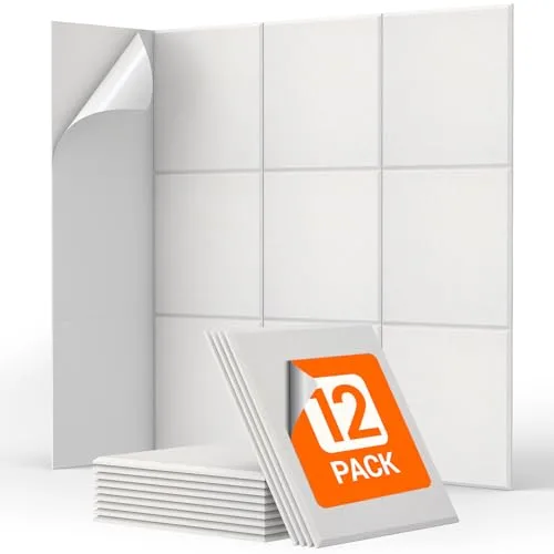 TONOR Espuma Acústica Pack 12 Paneles, Paneles Acústicos Cuadrado con Respaldo Adhesivo, Insonorizacion Acustica Pared y Decoración para Estudio, Gaming, Podcasting, Grabación, 30 x 30 x 0,9cm, Blanco