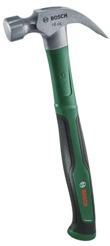 Bosch Martillo sacaclavos 450 g/16 oz (superficie de impacto extragrande, robusto acero al carbono, garra en V, mango cómodo, suave con núcleo de fibra de vidrio, bajas vibraciones)