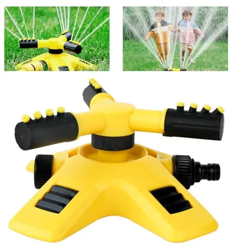 JJYHEHOT Aspersor de jardín, Aspersores de Riego Cesped de 360 ° Automático, Aspersor de Agua de 3 Brazos, Ajustables Sprinkler Jardin para Equipos de riego, Sistema de riego para aspersores de césped