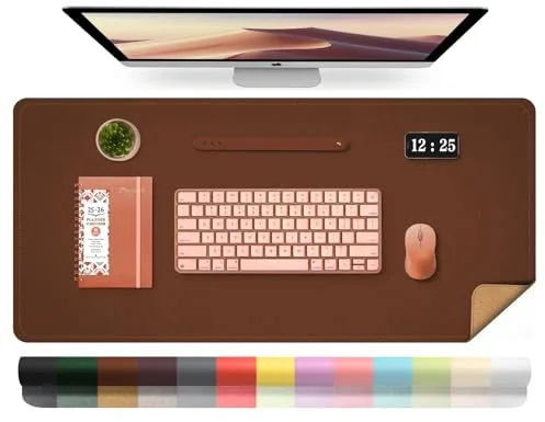 Protector de Escritorio de Cuero, Alfombrilla de Escritorio Impermeable para Ordenador, Alfombrillas para Ratón y Teclado para Escritorio, Alfombrilla de Escritorio Grande (Marrón Foca, 100x43CM)