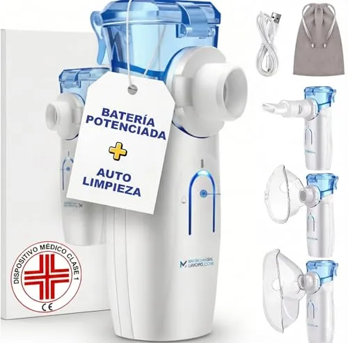 Medicinadellavoro.com - Nebulizador Bebe, Adultos y Niños Portátil Silencioso con USB-C, Batería Recargable y 2 Mascarillas, Inhalador de Vapor Nasal para Tos, Asma y Resfriado, Aerosoles