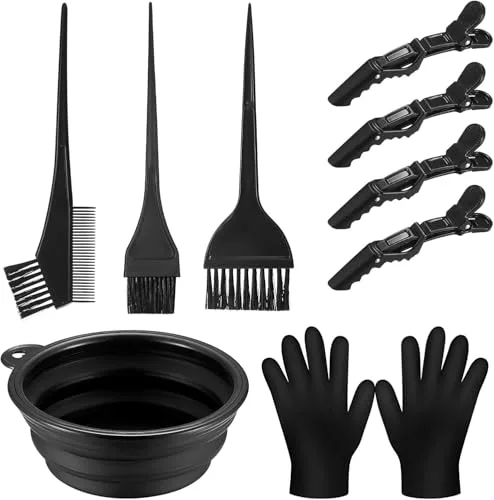 VARHHUXHA 9 Piezas Kit Herramientas de Tinte para Coloración Cabello, con Cepillo de Tinte para Cabello, Tazón de Teñir, Pinzas, Guante, para Salón Bricolaje, Kit de Pelo Tintes