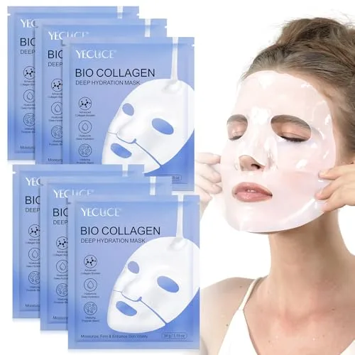 Bio Collagen Real Deep Mask, Mascarilla facial de colágeno biológico, mascarilla de colágeno para la noche, mascarilla hidratante profunda, mascarilla facial antienvejecimiento, 6PCS
