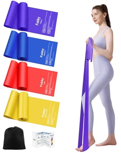 Fokky Gomas Elasticas Musculacion[Set de 4], 1.8M Bandas Elasticas Musculacion, Cintas Elasticas Musculacion con Bolsa de Transporte, Bandas Elasticas para Crossfit Musculación Yoga Pilates
