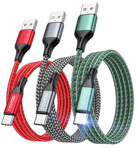 RAVIAD Cable USB C [3Pack 2M] Cable USB C Carga Rapida 3A Carga Rápida y Sincronización Nylon Cable Cargador Tipo C para iPhone 16 15 Pro Max, Galaxy S25 S24 S23 S22 S21 S20 A53, Huawei P60