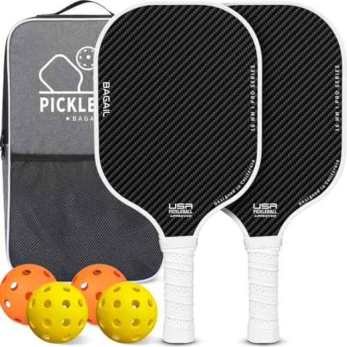 BAGAIL Juego de Paletas de Pickleball, Raquetas de Pickle Ball con 4 Pelotas de Pickleball, Ligeras, Alta Absorción de Impactos, Ergonómicas, Adecuadas para Juegos de Pelotas de Todos los Niveles