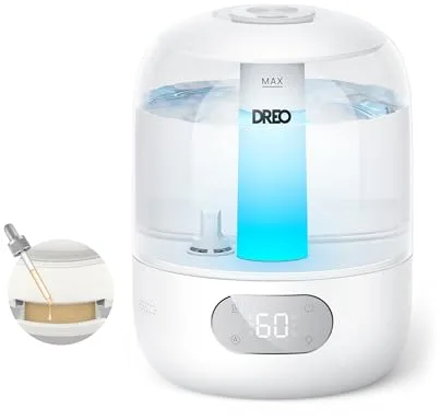 DREO 3L Humidificador Bebés Silencioso 26dB para Dormitorio, Niebla Fría Ultrasónica, Boquilla 360°, 30h Autonomía, Luz Ambiental, Difusor Aceites Esenciales, para Hogar, Blanco