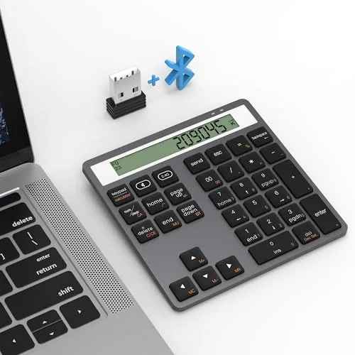 Teclado Numérico Bluetooth y 2.4G - Modo Dual 34 Teclas Con Calculadora de Pantalla - Delgado, Inalámbrico y Portátil Para MacBook, iMac, Window