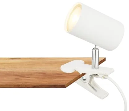 BRILONER - Lámpara de escritorio, interruptor de cable, giratoria, enchufe, lampara escritorio, flexo escritorio, lampara lectura, flexo, lámpara de pinza, lámpara de cabecera, 16,5x6,5x12cm, blanco