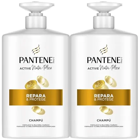 Pantene Pro-V Repara Y Protege Champú 2x1000ML, Dispensador, Pelo Seco Y Dañado. Limpia Y Protege Los Enlaces Capilares. Sin Siliconas. Active Nutri-Ple