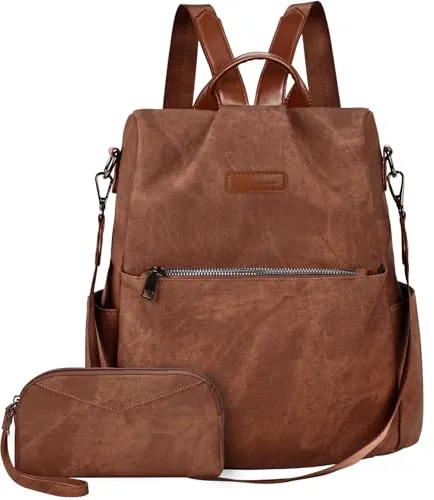 Leathario Mochila Antirrobo de Cuero PU Para Mujer con Multibolsillos, Bolso Multifuncional para Uso Diario como Viaje, Escuela y Universidad