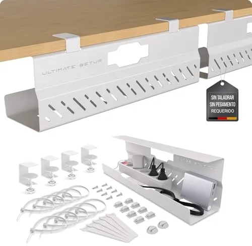 Premium Organizador Cables Escritorio – Cable Management Escritorio - Bandeja Cables Escritorio - Recoge Cables Mesa Escritorio - Soporte Cables Escritorio (Blanco, 2er Set)