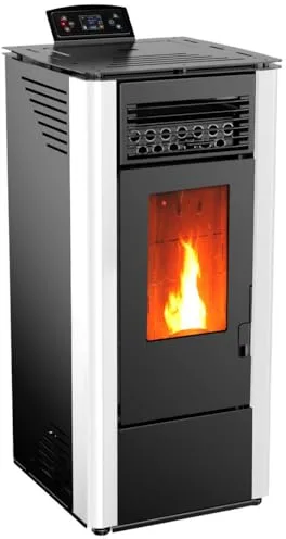 EIDER BIOMASA Estufa de Pellets KING 10 – 10,6 kW – Tolva 15 kg – Hasta 180 m³ – Rendimiento 87% – Consumo 0,56–2,02 kg/h – Encendido Rápido – Programable – Clase Energética A+