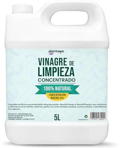 PLANTAWA Vinagre de Limpieza 5L | Concentrado 10º | Limpiador Multiusos Natural y Potente, Antical Eficaz | Desinfecta, Desengrasa y Elimina la Cal de Superficies