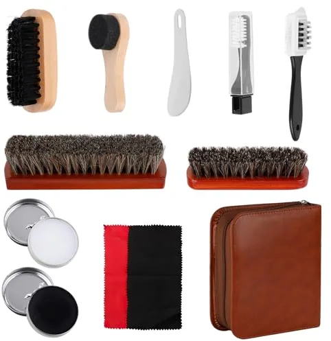 NZZVNZ Kit de Cuidado de Limpieza de Zapatos de Cuero, 12 Piezas Limpiador de Zapatos, Juego de 12 Cepillos para Limpiar Zapatos Crema para Zapatos Negro y Blanco