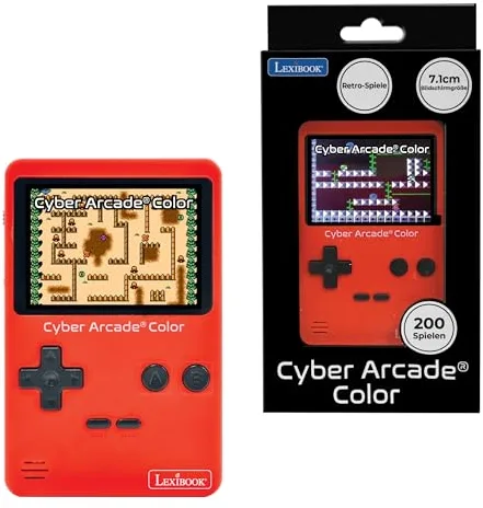 Lexibook, Cyber Arcade® Color, Consola de Juegos Retro portátil, 200 Juegos de acción, Deporte, Carreras, lógica y Mucho más, Pantalla LCD a Color de 2,8", Rojo, JL2389